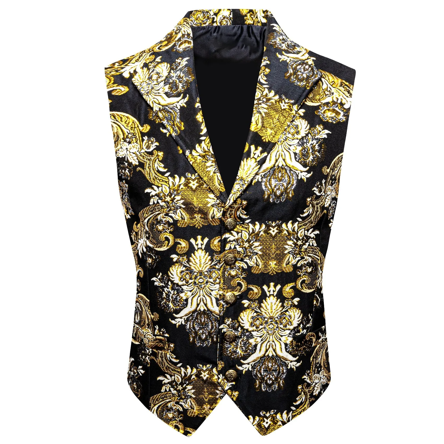 Yellow Black Floral Jacquard Men's Collar Suit Vest