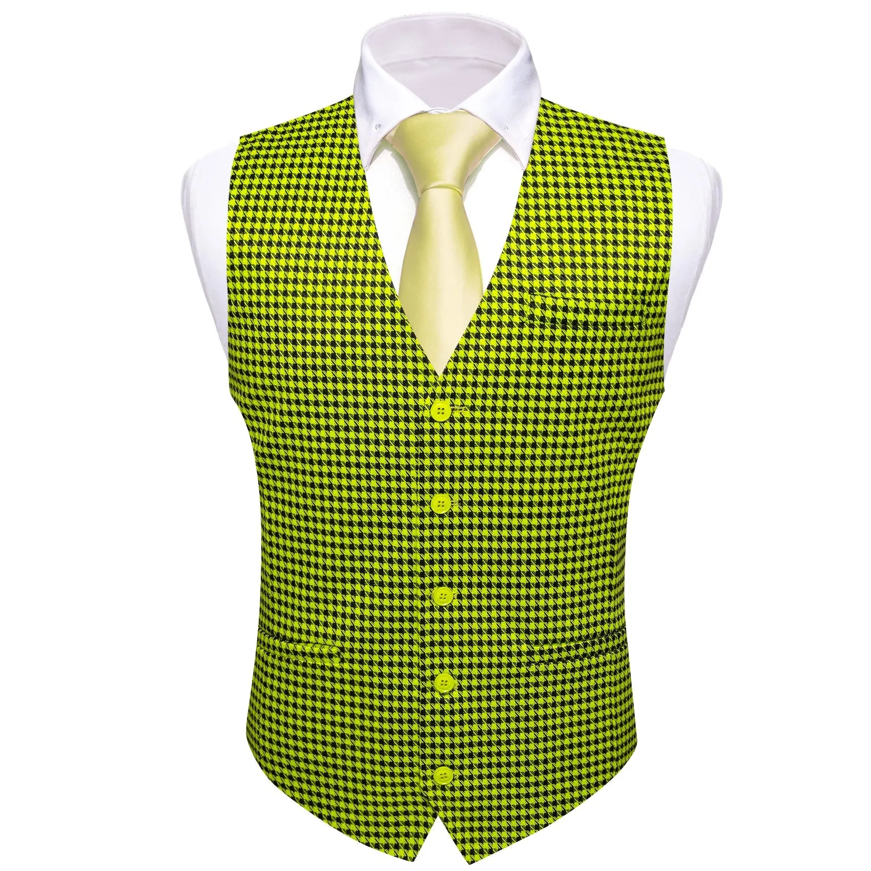 Yellow Black Plaid Jacquard Men's Single Vest