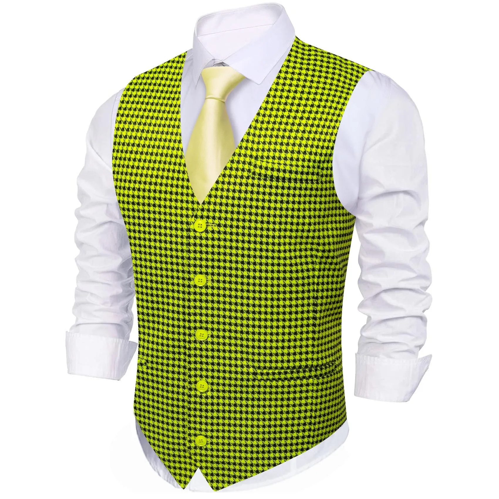 Yellow Black Plaid Jacquard Men's Single Vest