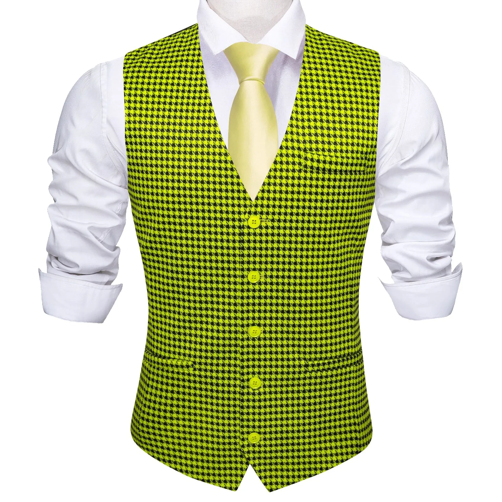 Yellow Black Plaid Jacquard Men's Single Vest