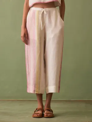 Yuri Border Linen Pant - Ivory