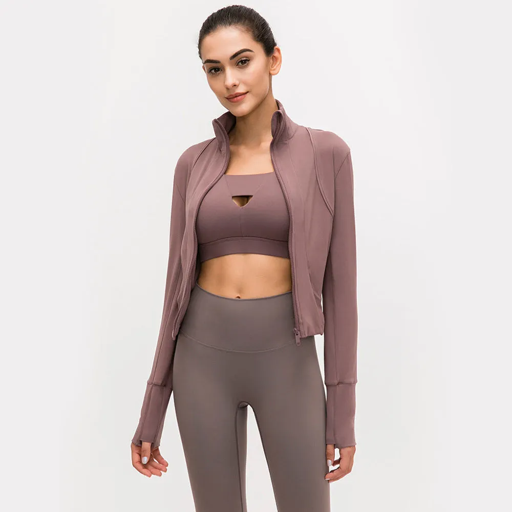 Zipper Hole Thumb Cropped Sports Jacket